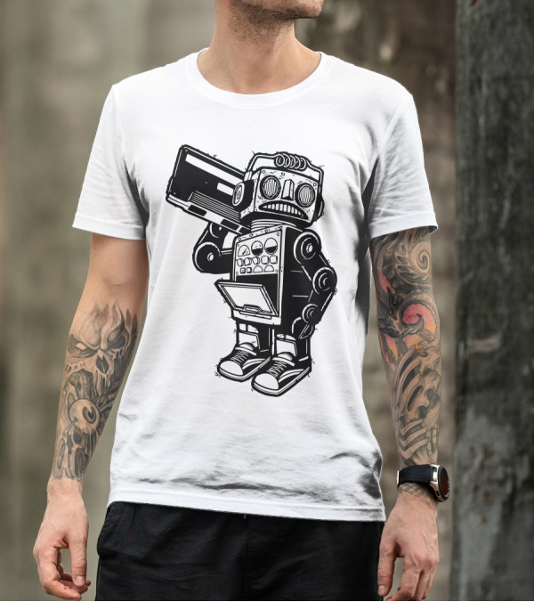 Retro Robot Boombox Dance Music T-Shirt