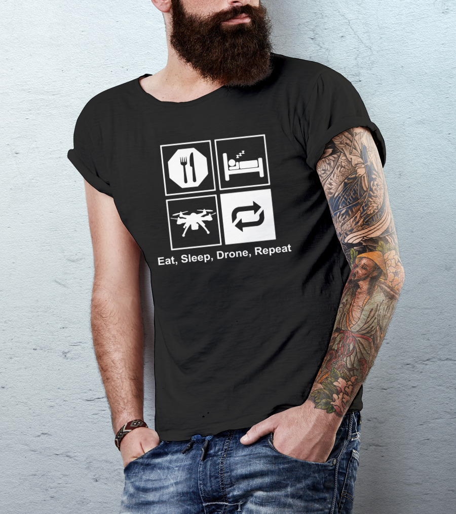 Eat Sleep Drone Repeat Fork Bed Quadcopter Cycle T-Shirt