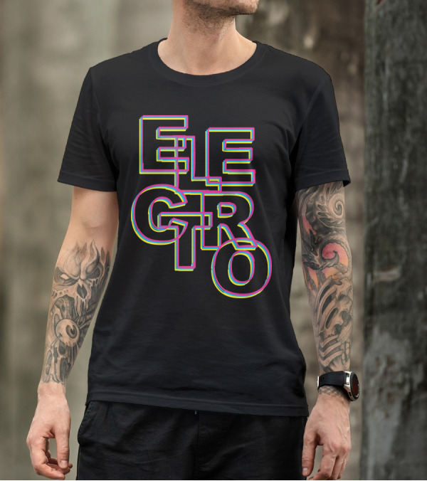 Electro Retro Neon Overlapping Typography T-Shirt