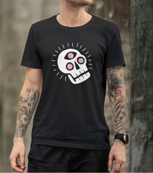Enlight Third Eye Colorful Skull With Radiant Lines T-Shirt