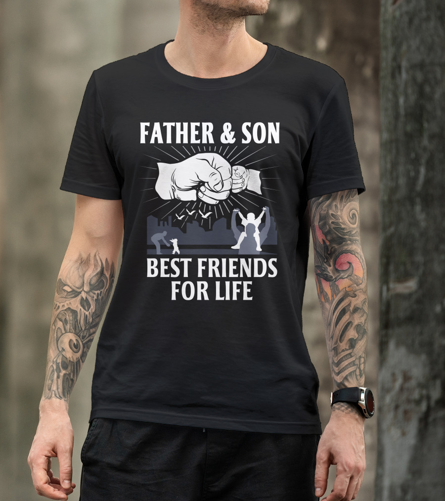 Father And Son Best Friends For Life Fist Bump Silhouette Connection T-Shirt