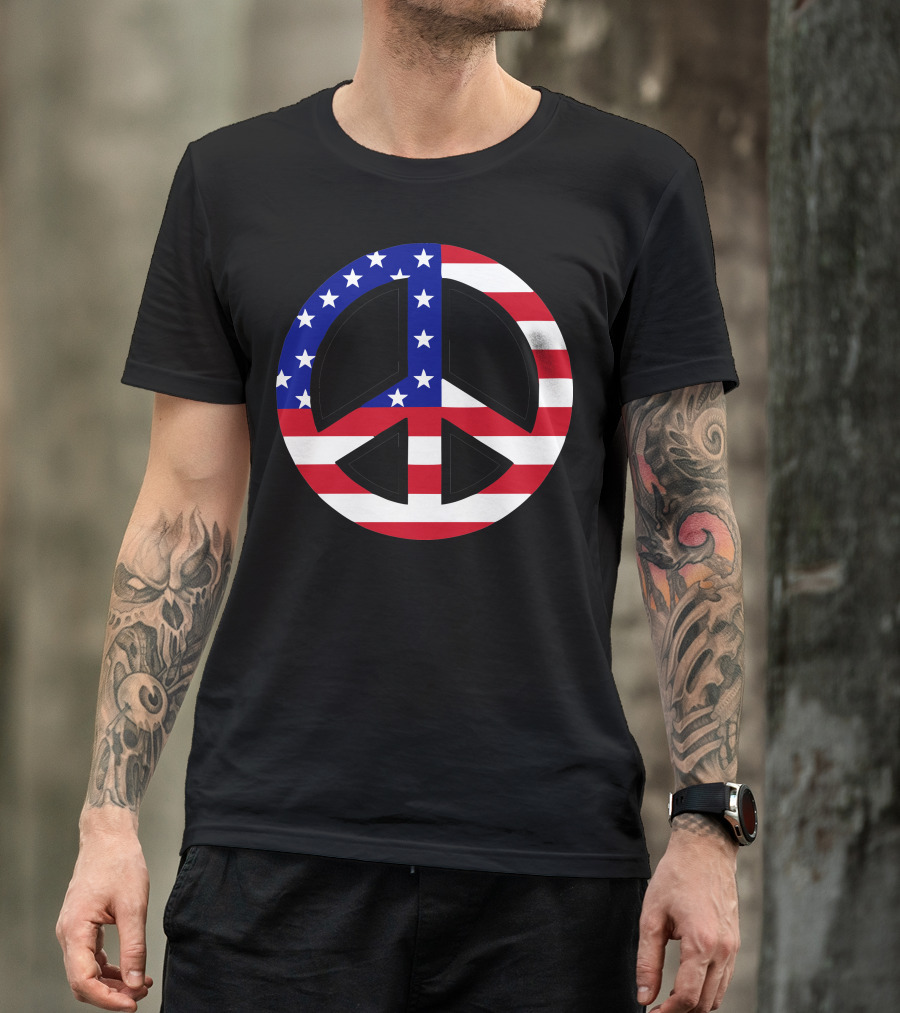 US Flag Peace Symbol Independence Day T-Shirt