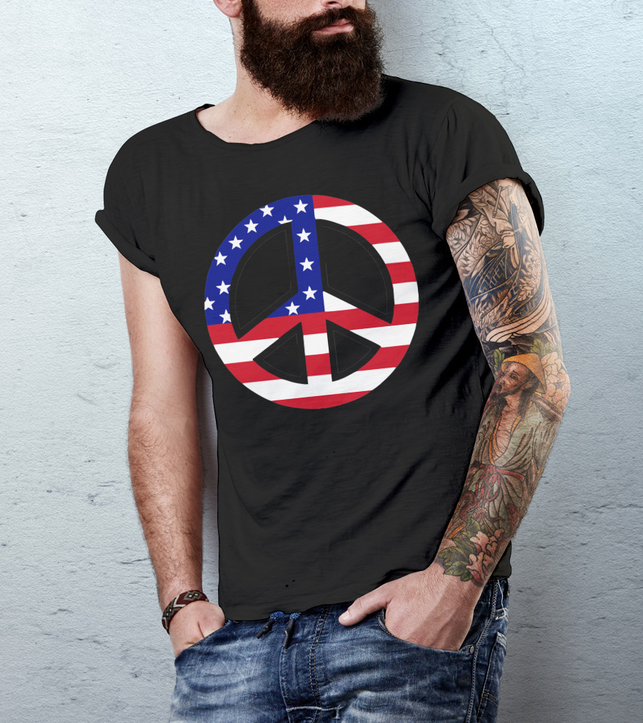 US Flag Peace Symbol Independence Day T-Shirt
