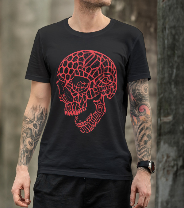Geometric Red Skull Honeycomb T-Shirt