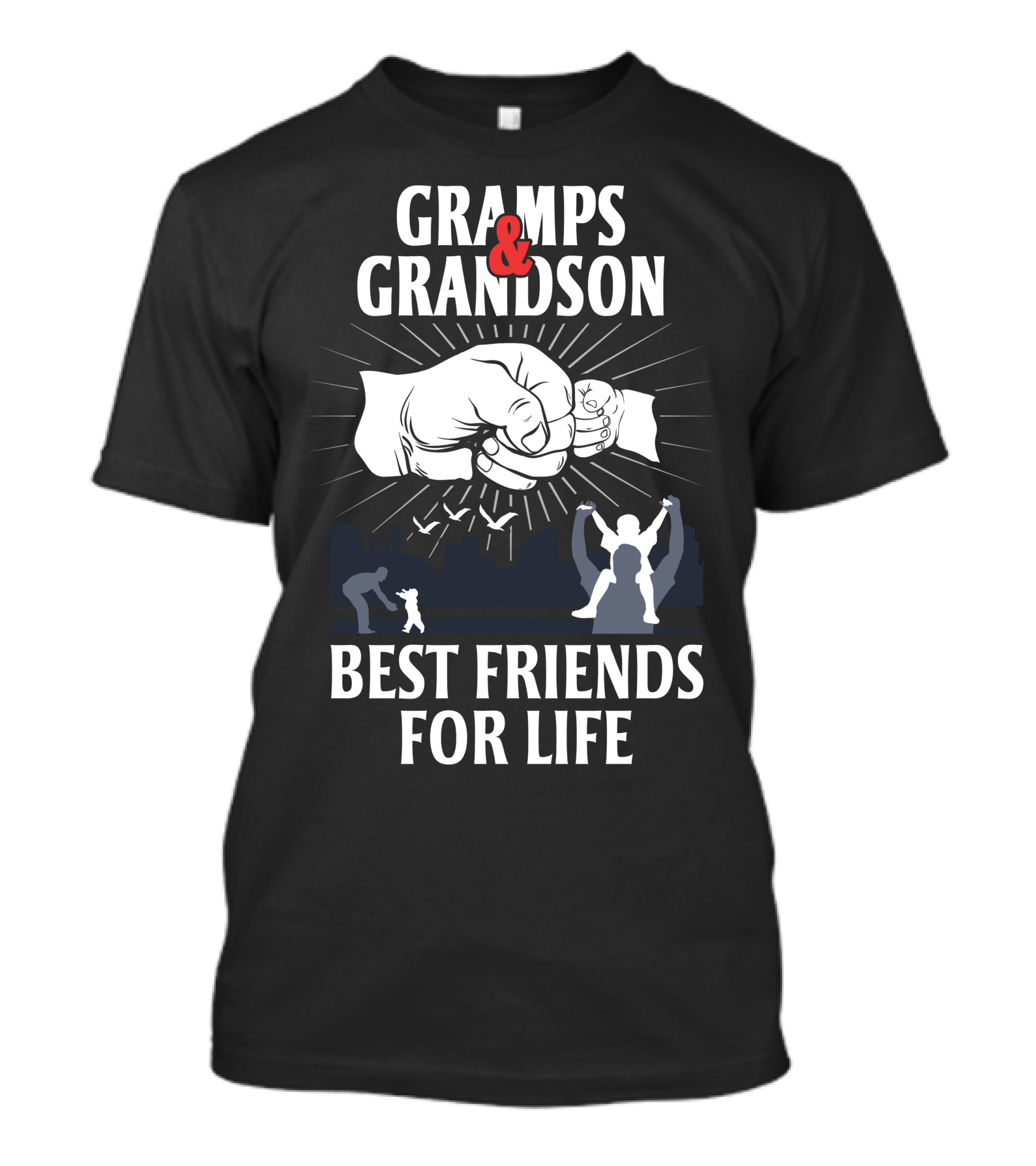 Gramps And Grandson Best Friends For Life Fist Bump City Skyline T-Shirt