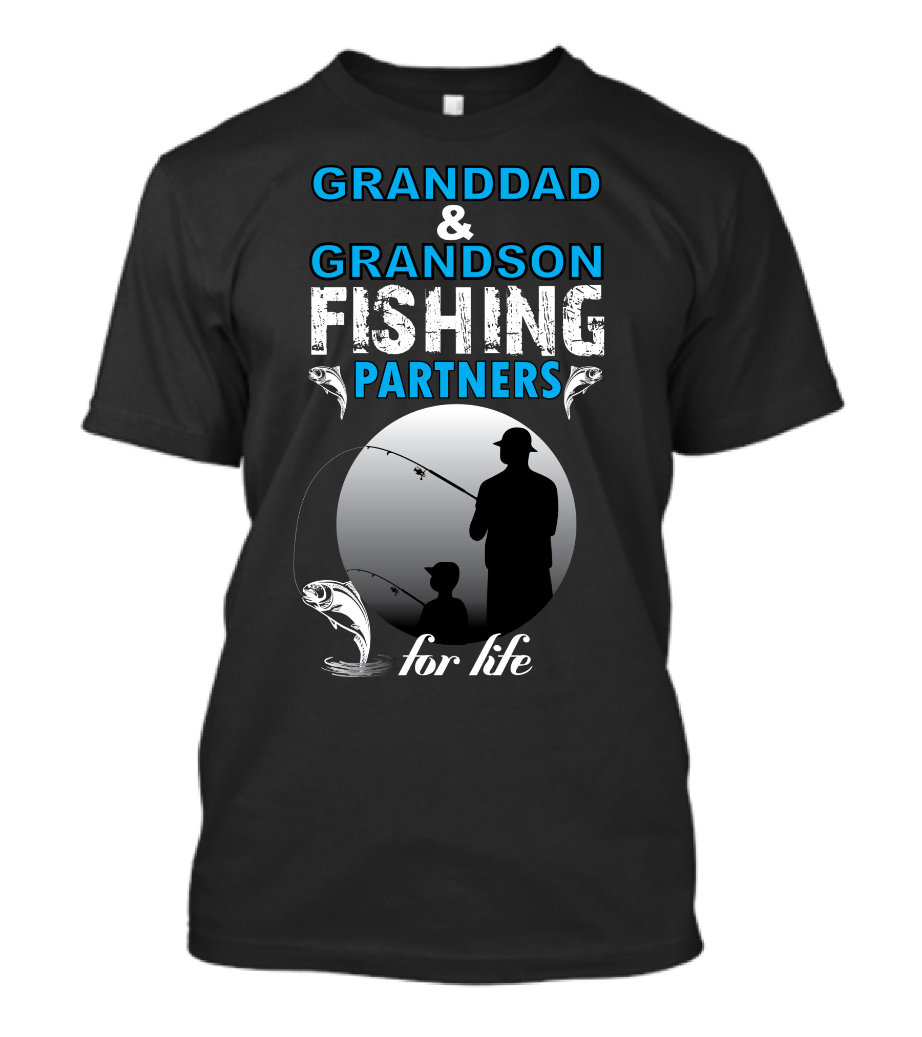 Granddad And Grandson Fishing Partners For Life Silhouette Fishing Rod Fish T-Shirt
