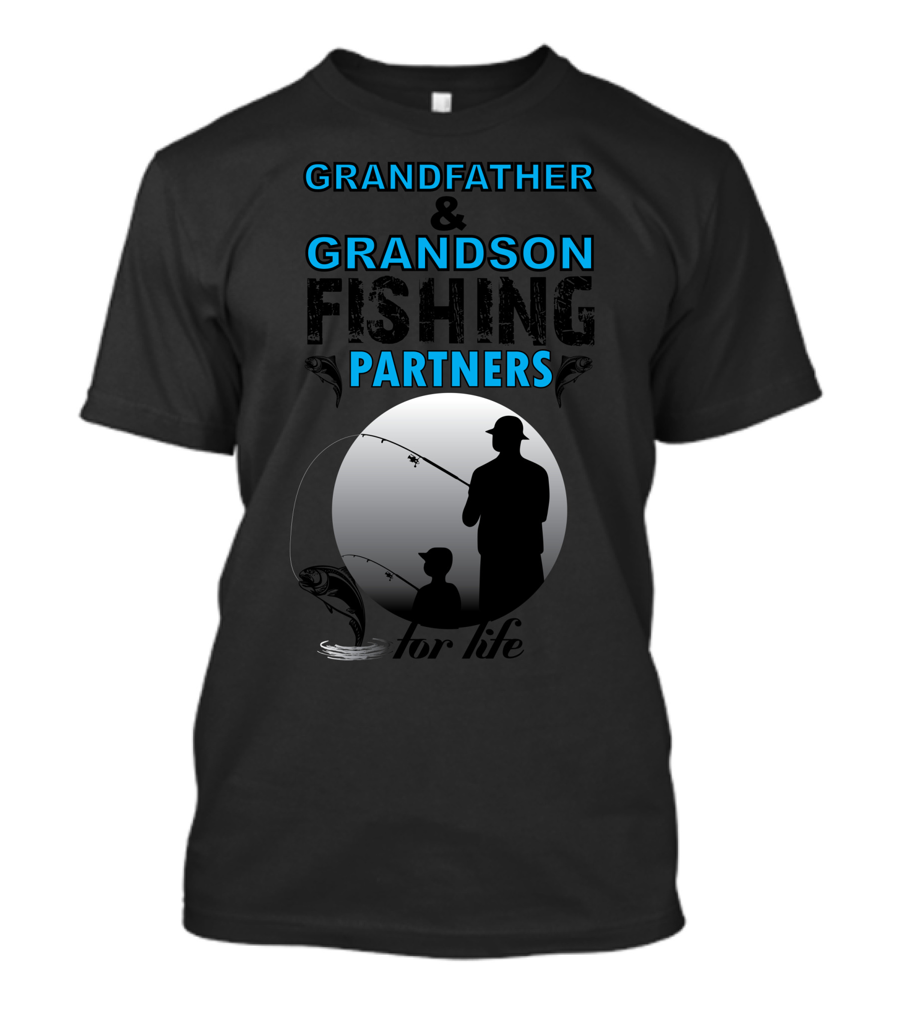 Grandfather And Grandson Fishing Partners For Life Silhouette Black T-Shirt