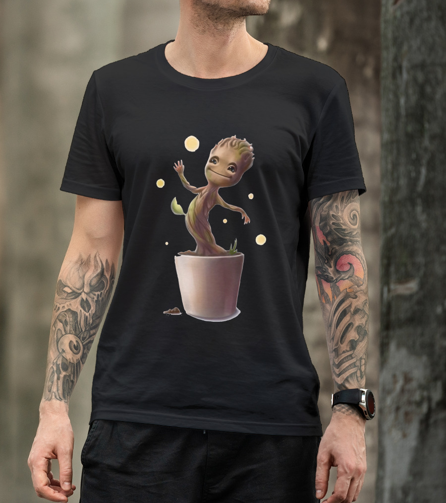 Groot Dancing Figure From Guardians Of The Galaxy In Planter T-Shirt