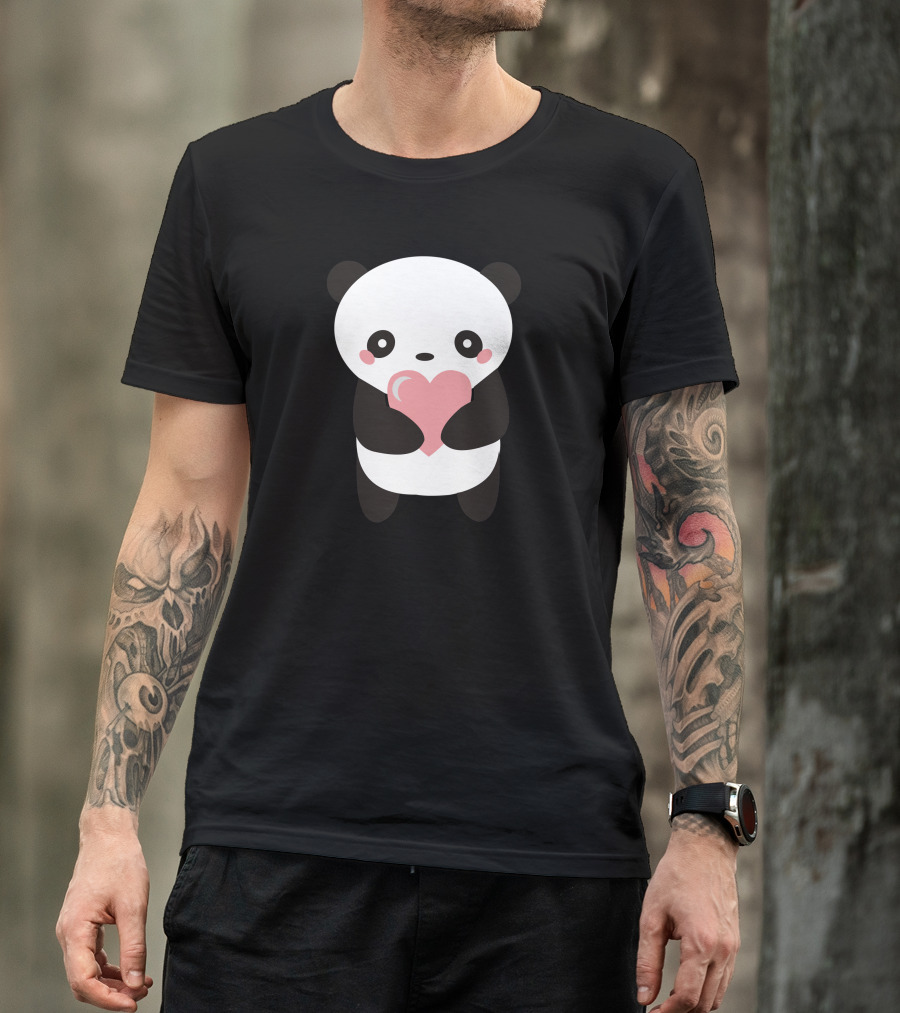 Hawaii Panda Holding Heart Love T-Shirt