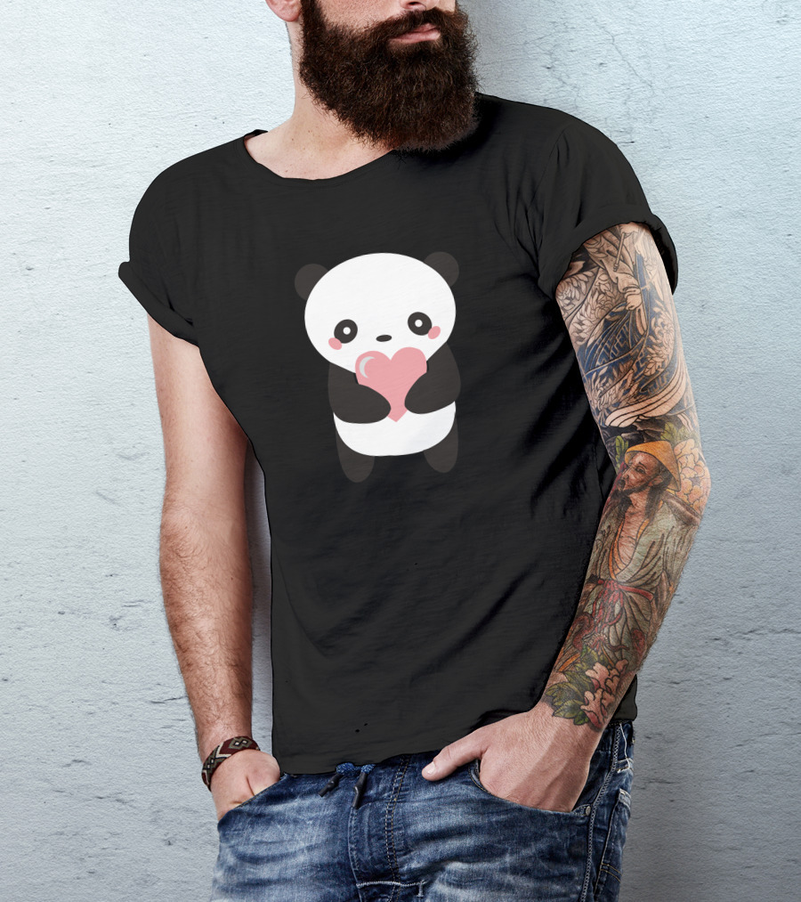 Hawaii Panda Holding Heart Love T-Shirt