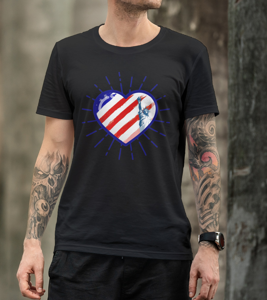Heart USA Flag Fourth July Freedom America USA T-Shirt