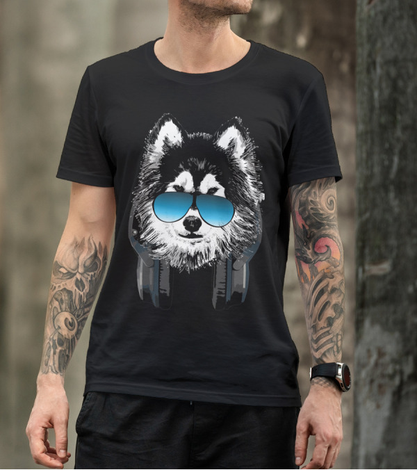 Huskie Music Sunglasses Headphones T-Shirt