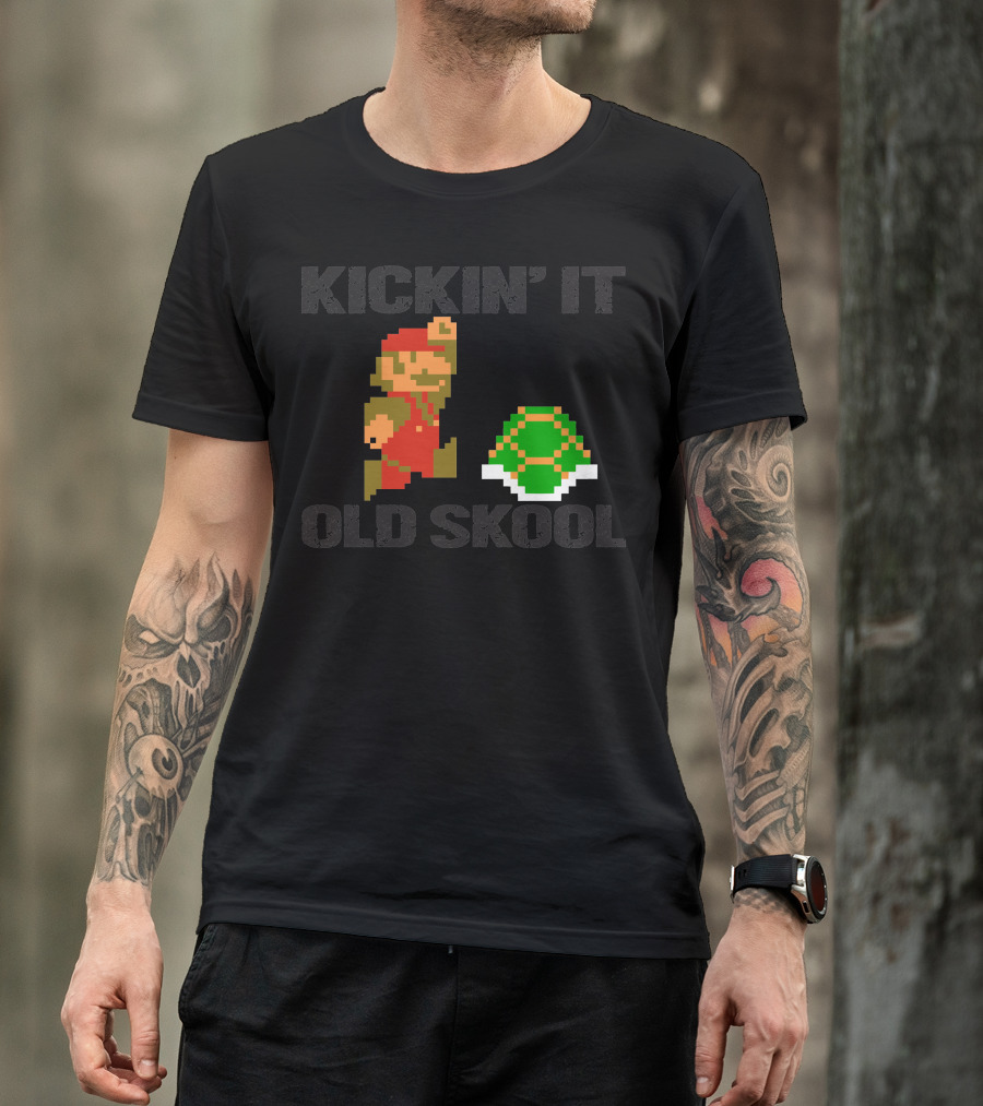 Kickin It Old Skool Pixel Art Retro Gaming T-Shirt