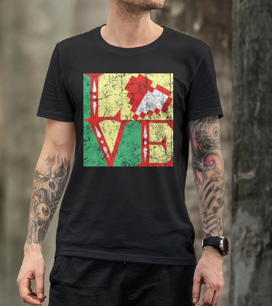 LOVE Pixelated Sword And Shield Icon T-Shirt