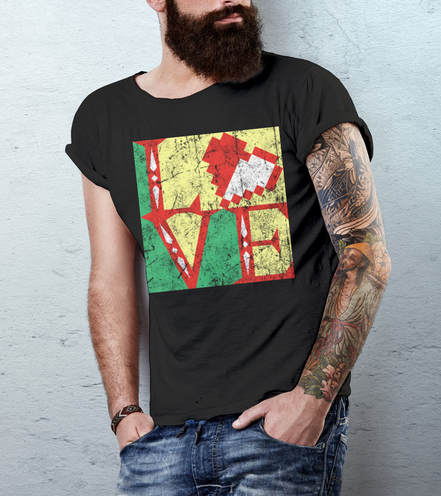 LOVE Pixelated Sword And Shield Icon T-Shirt