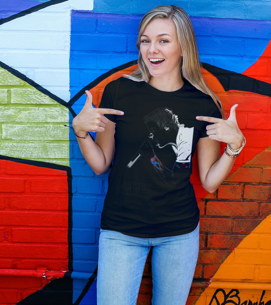 Linkin Park Singer Illustration With Microphone And Flame Tattoo T-Shirt