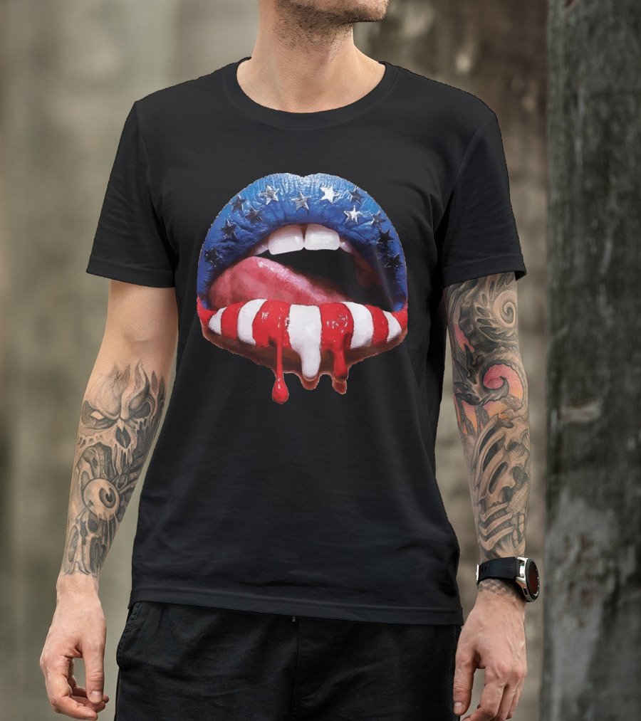 Independence Day American Flag Lips Patriotic T-Shirt