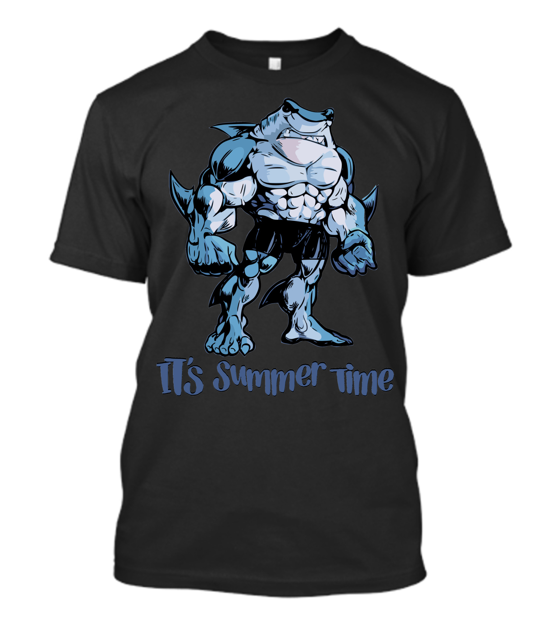 Muscle Shark It's Summer Time Buff Cartoon Shark T-Shirt