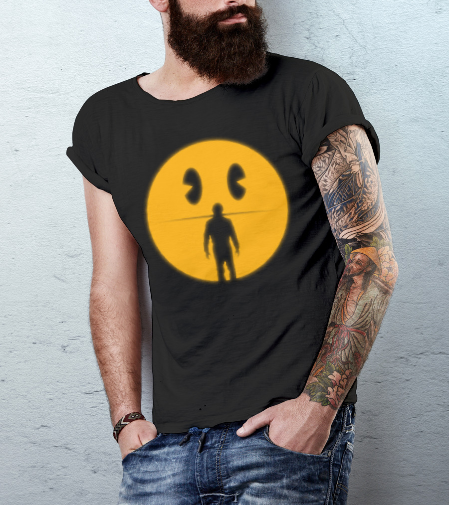 My Son Pac-Man Silhouette Against Yellow Maze Sphere T-Shirt