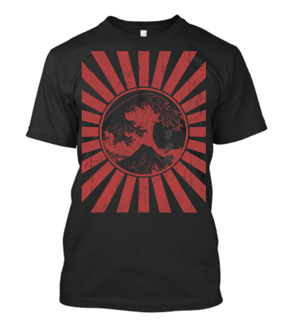 Rising Sun Otaku Wave With Red Great Wave Kanagawa T-Shirt