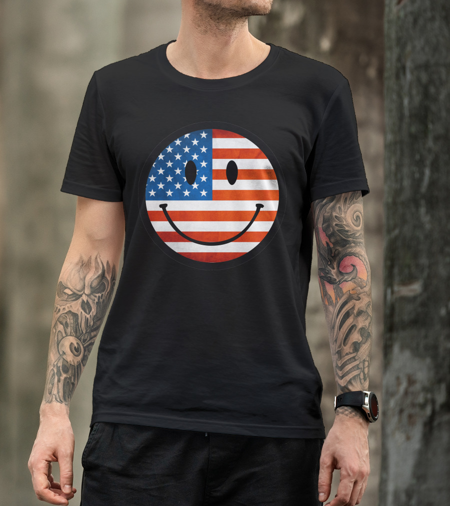 Patriotic Smiley Face American Flag T-Shirt