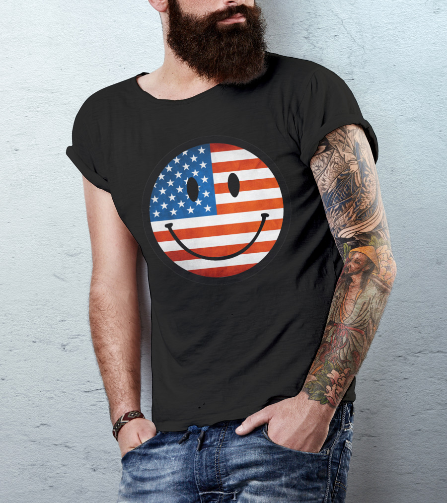 Patriotic Smiley Face American Flag T-Shirt
