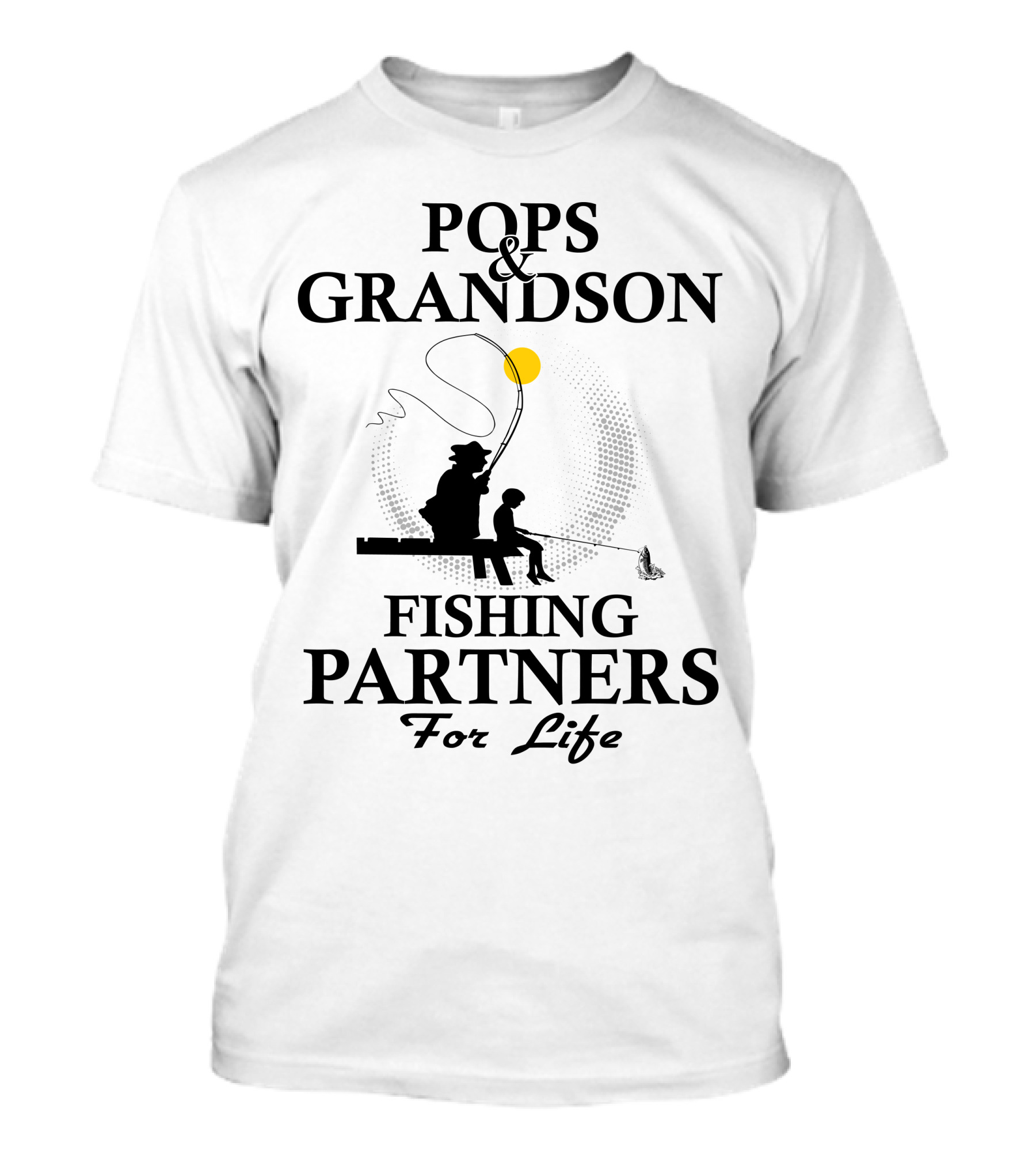 Pops And Grandson Fishing Partners For Life Silhouette With Moon And Fishing Rod T-Shirt