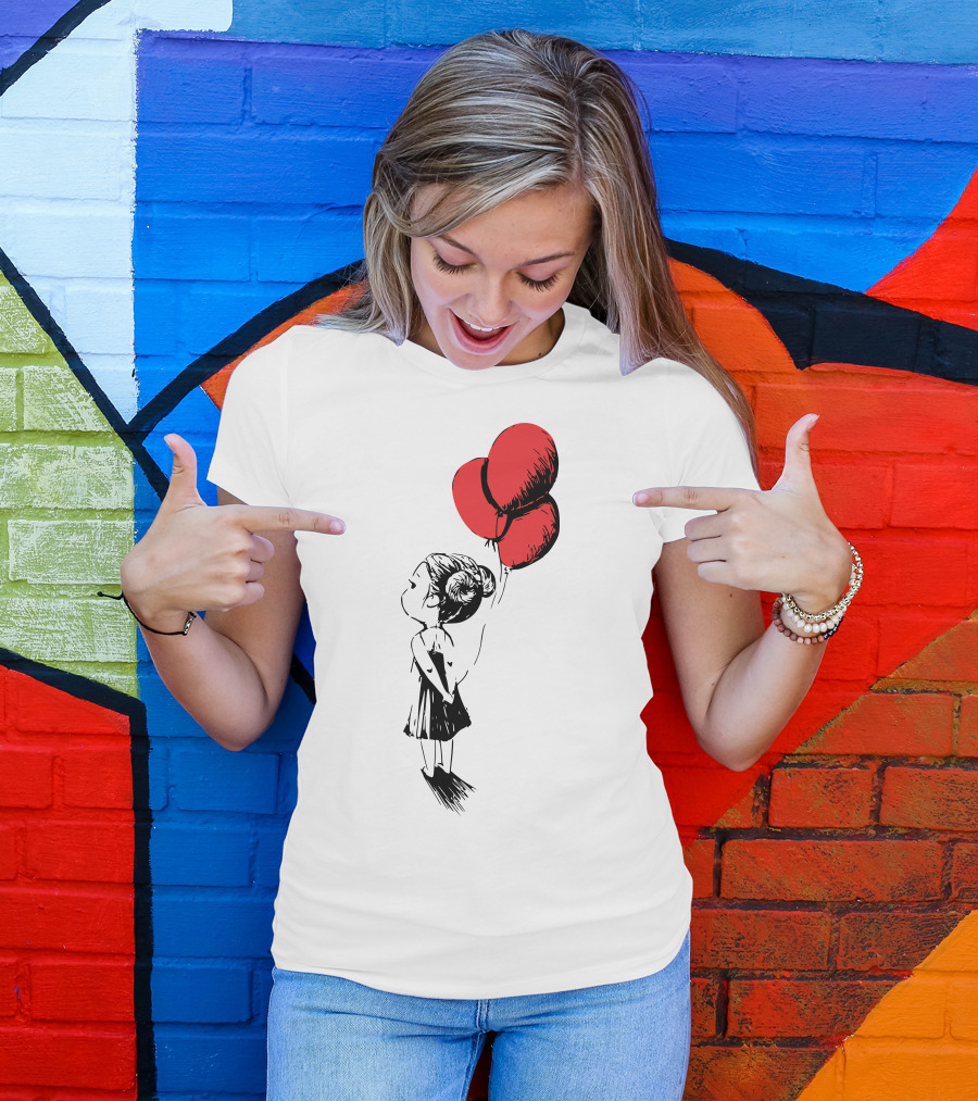 Red Balloons Girl Holding Three Balloons T-Shirt