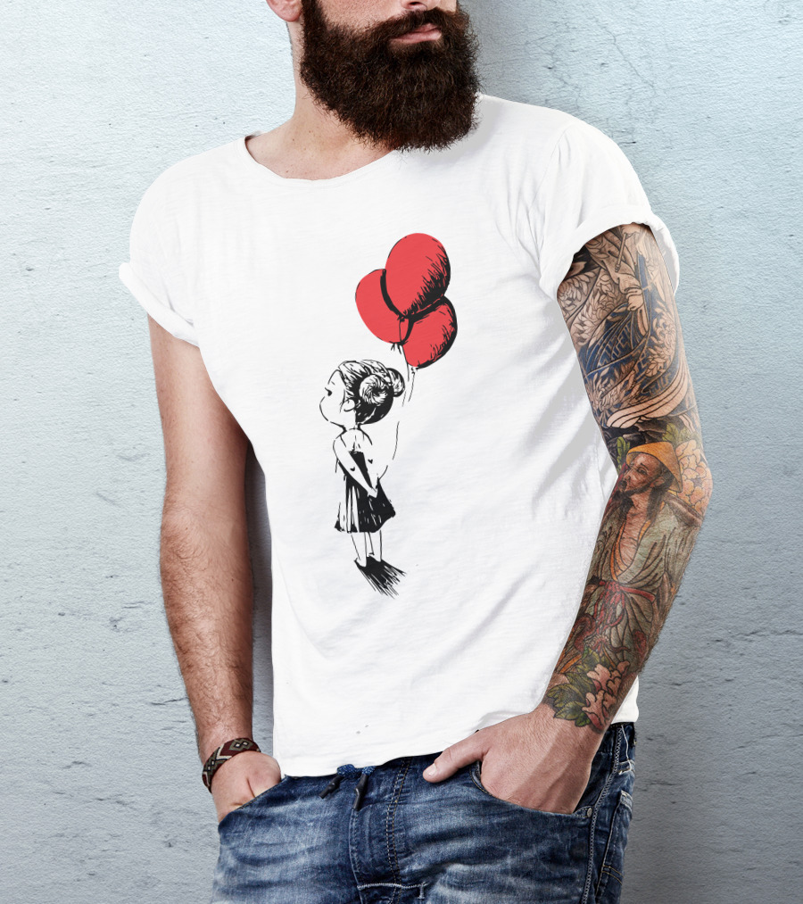 Red Balloons Girl Holding Three Balloons T-Shirt