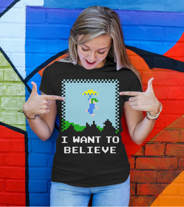 I Want To Believe Retro Parachute Pixel T-Shirt