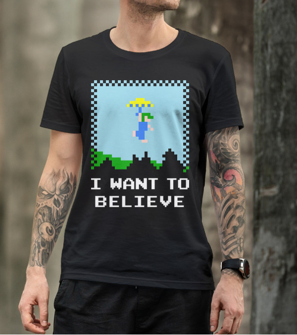 I Want To Believe Retro Parachute Pixel T-Shirt