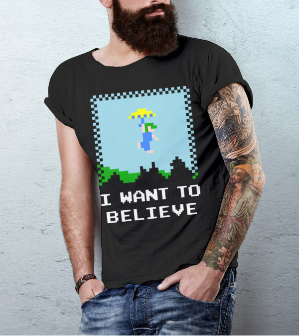 I Want To Believe Retro Parachute Pixel T-Shirt