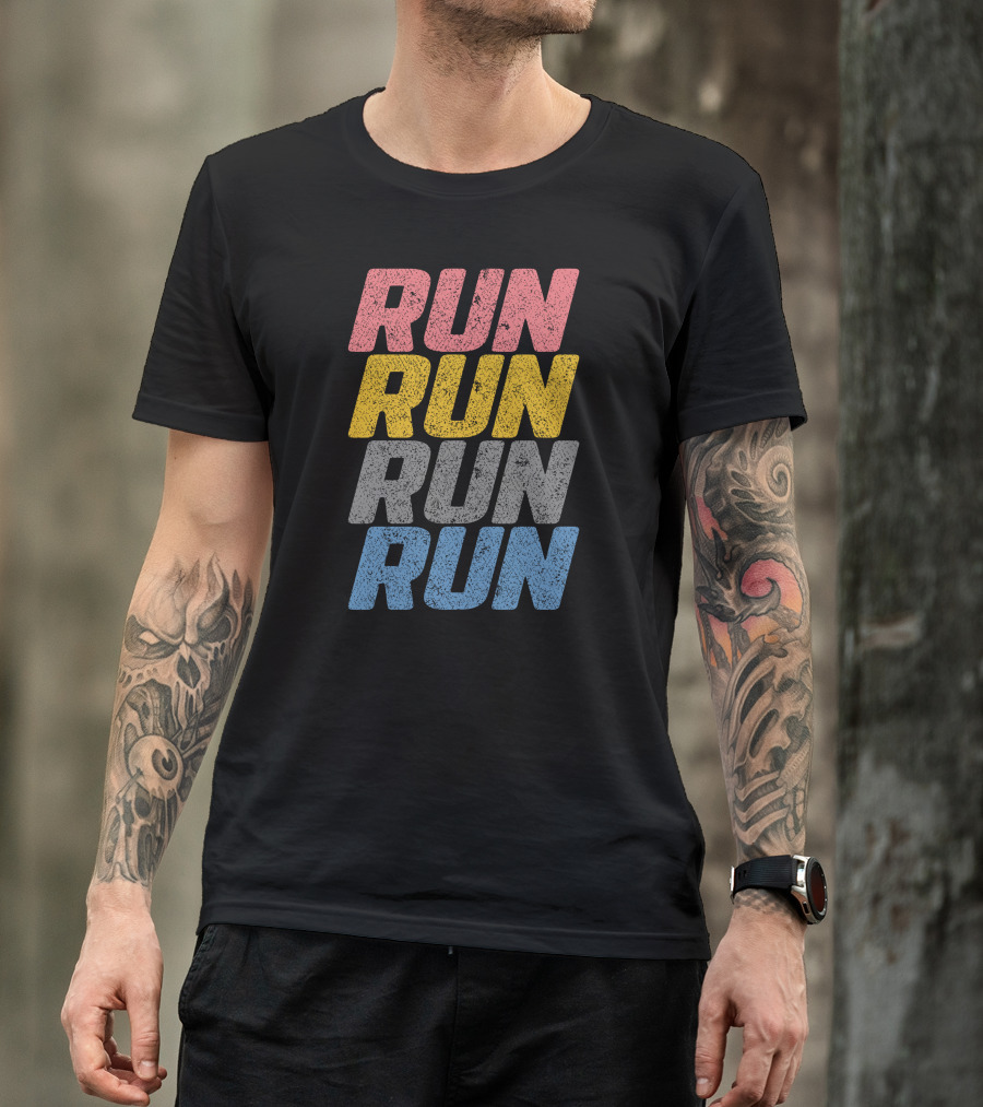 RUN RUN RUN Multicolored Distressed Texture T-Shirt