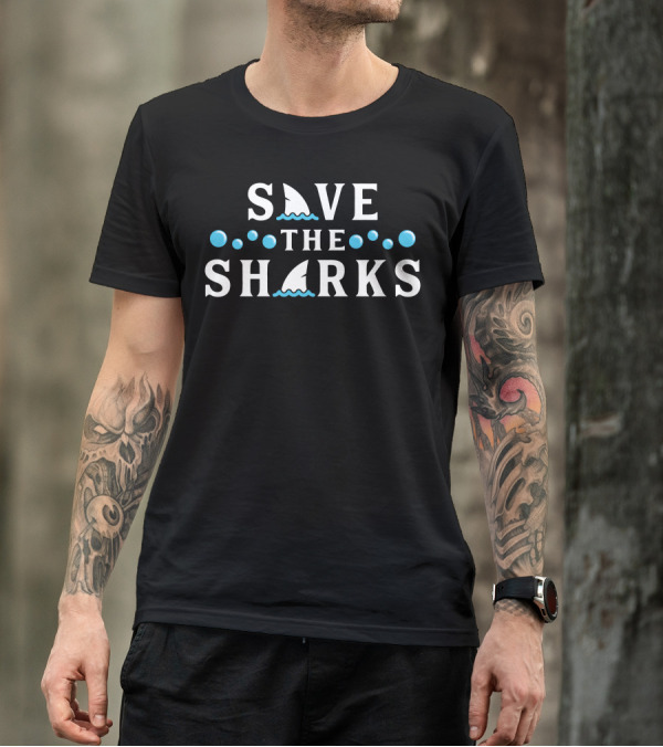 Save The Sharks With Shark Fins And Blue Bubbles T-Shirt