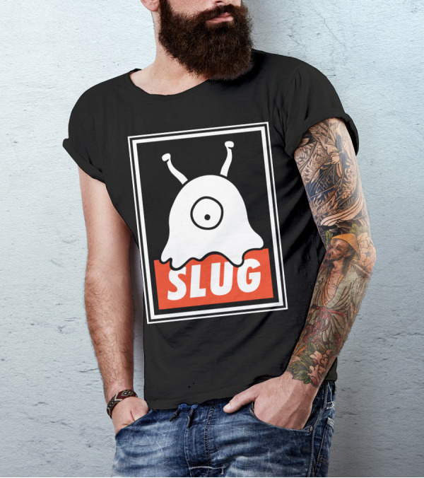 Slug Cyclops Creature With Iconic Antennae In Bold Black And Red Framed T-Shirt