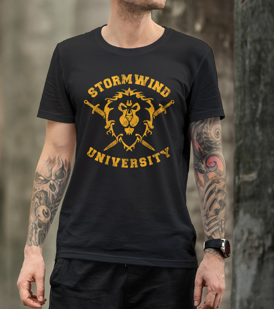 Stormwind University Lion Crest Swords T-Shirt