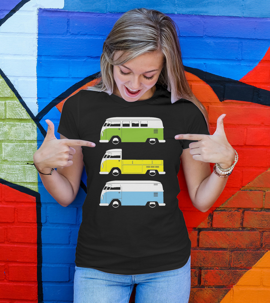 VW Camper Bus Pick Up Van Green Yellow Blue T-Shirt