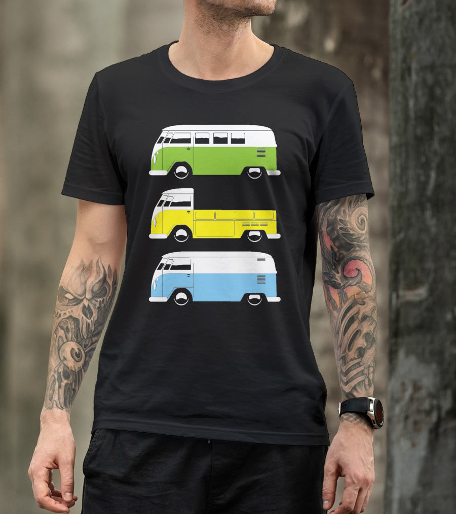 VW Camper Bus Pick Up Van Green Yellow Blue T-Shirt