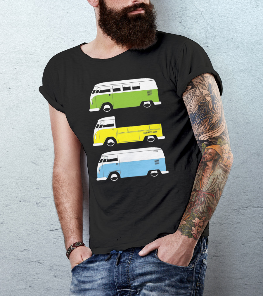 VW Camper Bus Pick Up Van Green Yellow Blue T-Shirt