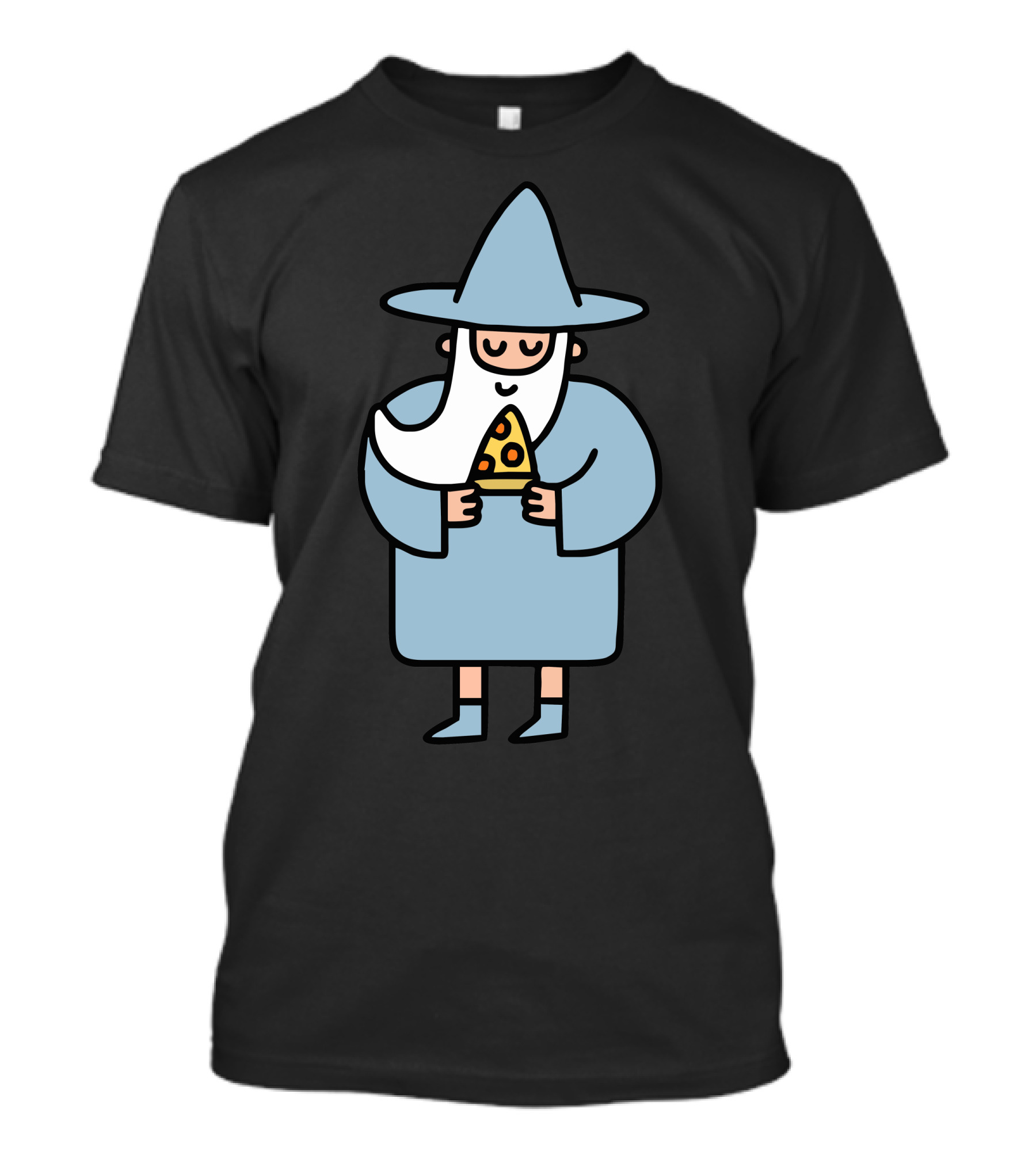 Wizard Holding Pizza Slice Cartoon T-Shirt