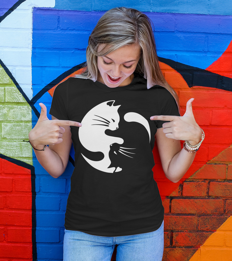 Yin Yang Cat Black And White Harmony T-Shirt