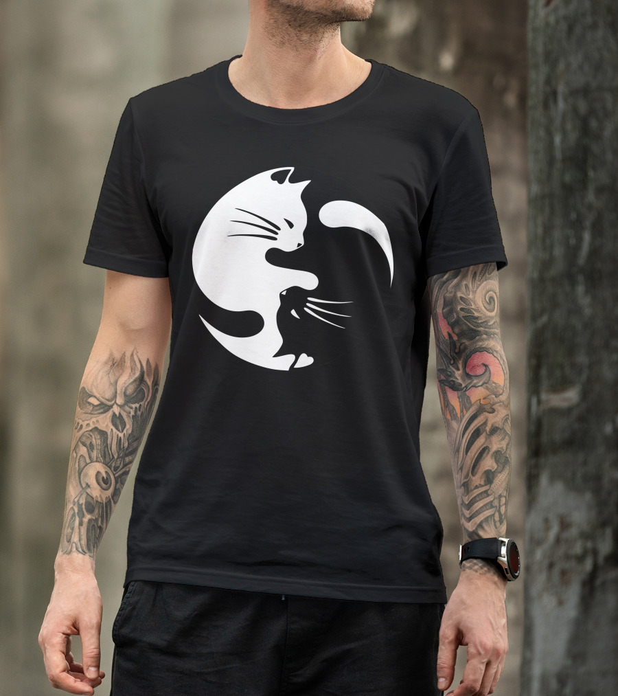 Yin Yang Cat Black And White Harmony T-Shirt