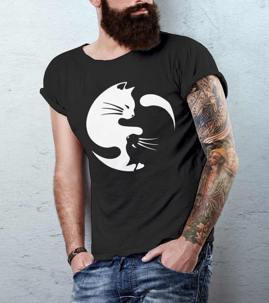 Yin Yang Cat Black And White Harmony T-Shirt