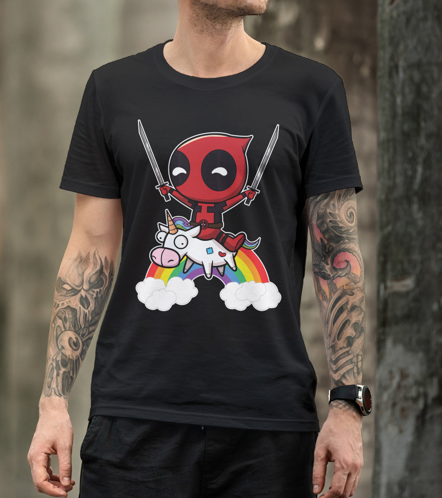 Deadpool Riding The Unicorn With Rainbow T-Shirt