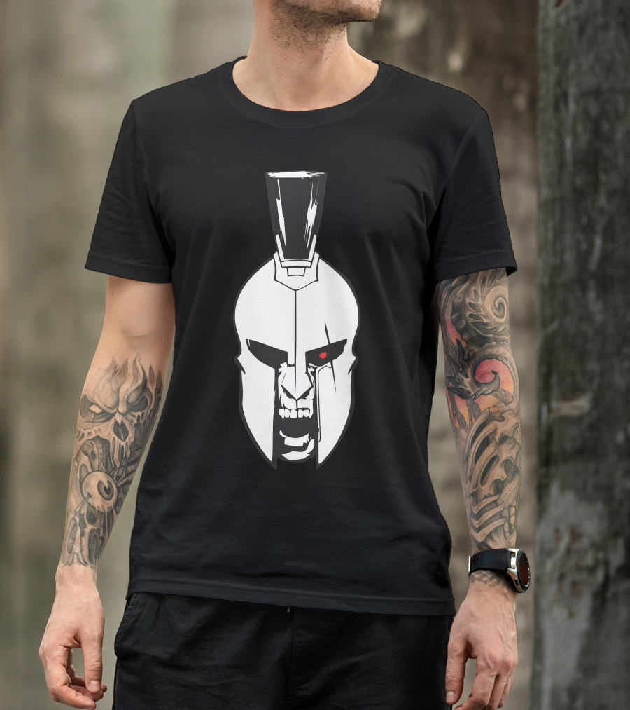 Spartan Rage Intense Warrior Helmet Icon With Fierce Expression And Red Eye T-Shirt