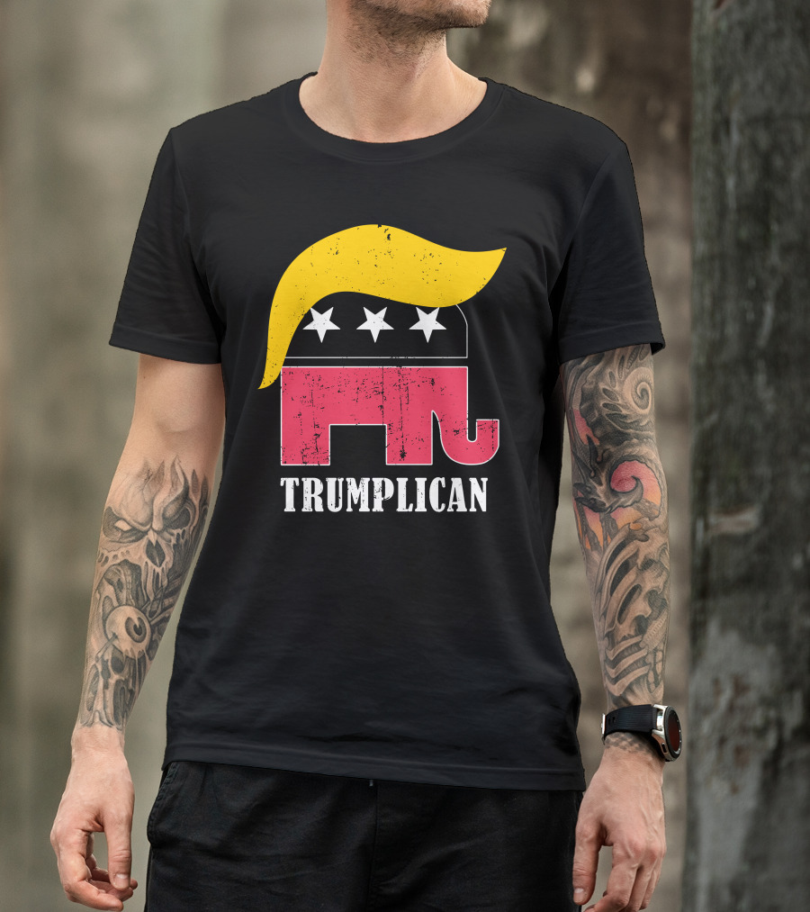 Trumplican Elephant With Stars And Hair T-Shirt