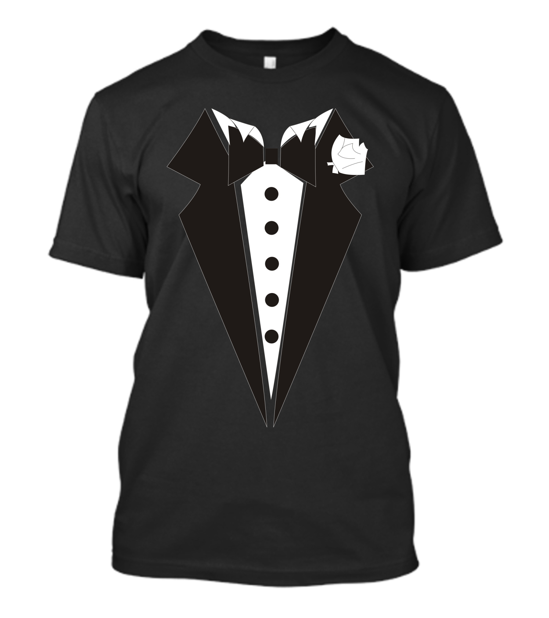 Classic Tuxedo Black And White Design With Rose And Bow Tie T-Shirt