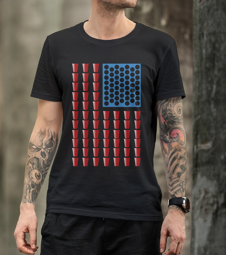 USA Beer Pong Champ Cup Flag T-Shirt