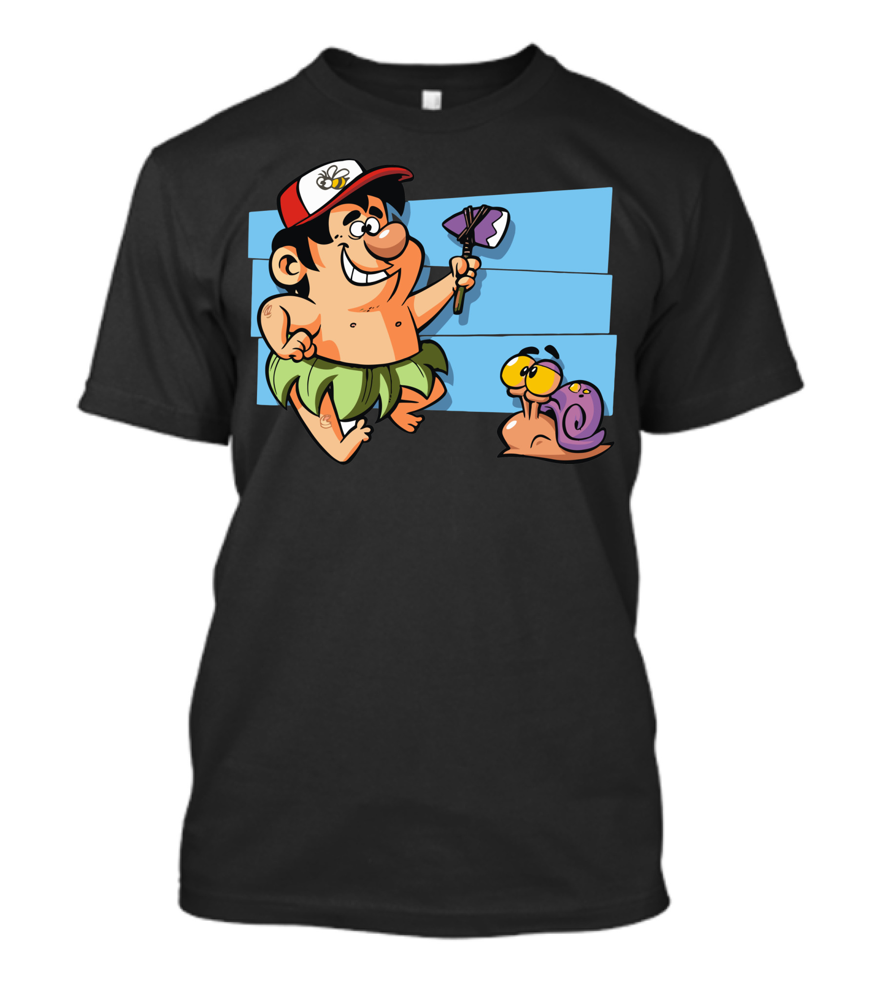 Adventure Island Kid With Axe And Snail On Blue Stripes T-Shirt