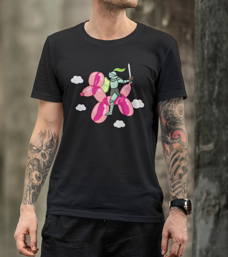 Air Knight Riding Pink Balloon Dog With Sword T-Shirt